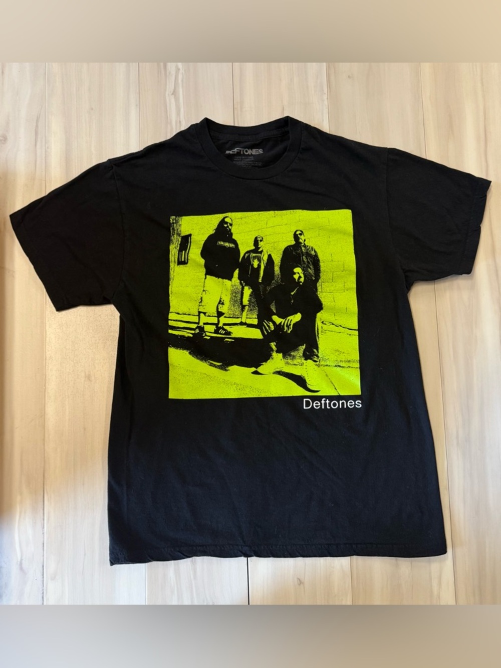 Deftones Black T-Shirt with Neon Green Band Photo